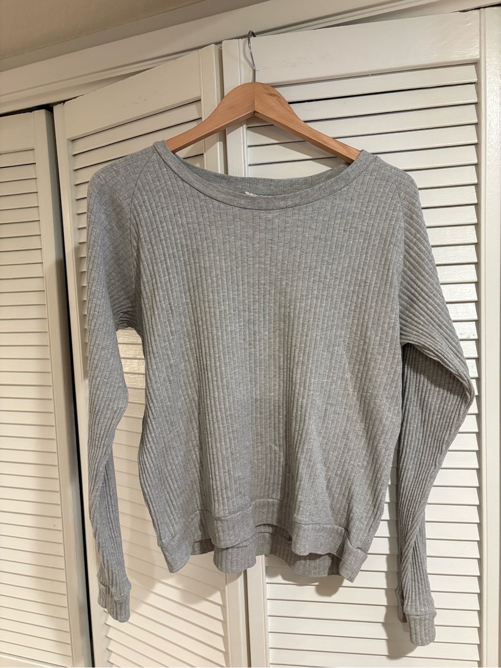 Baserange Light Gray Cotton Ribbed Long Sleeve Top